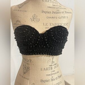 Chic Black Beaded Strapless Bandeau